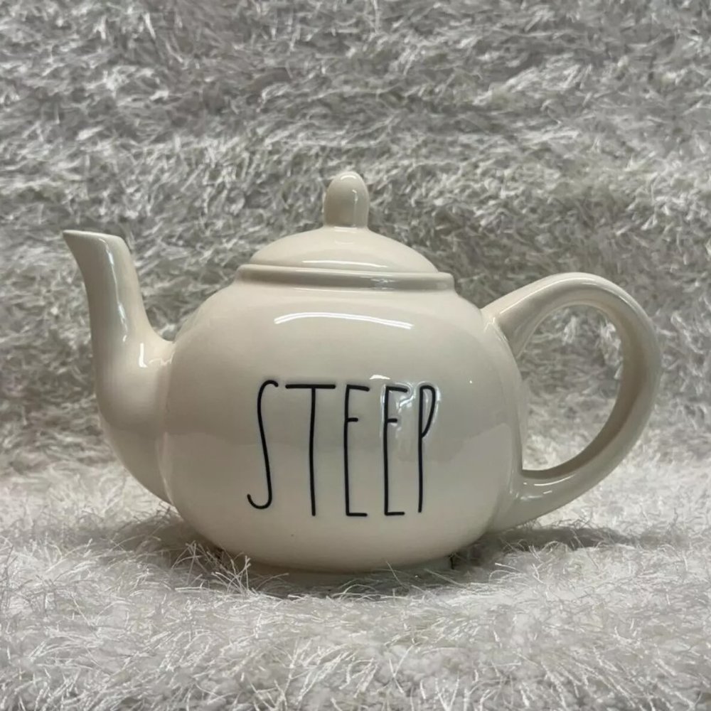 Rae Dunn Teapot Artisan Collection Farmhouse White Ceramic “STEEP” 6 cups